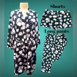 BEAUTIFUL LINGERED SET•BELTED ROBE+ LONG PANTS + SHORTS•ALL WITH POCKETS•NEW•XXL